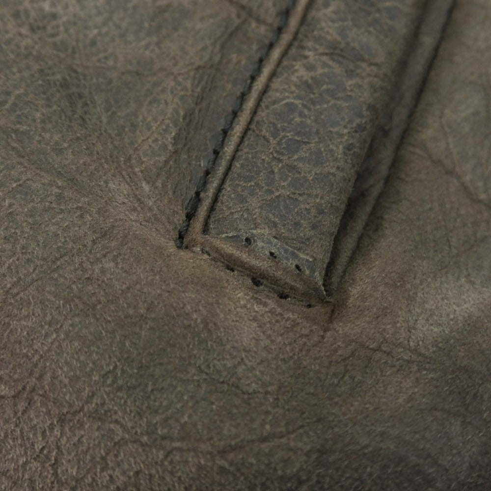 【中古】ヒューゴボス HUGO BOSS ラムムートン ジップアップ レザーブルゾン グレーブラウン【 52 】【 状態ランクC 】【 メンズ 】