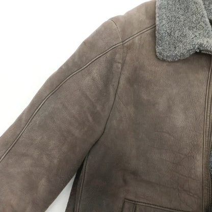 【中古】ヒューゴボス HUGO BOSS ラムムートン ジップアップ レザーブルゾン グレーブラウン【 52 】【 状態ランクC 】【 メンズ 】