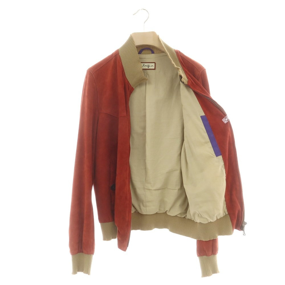 【中古】サルフラ Salfra ラム スエード ダブルジップ レザーブルゾン レッド【 50 】【 状態ランクC 】【 メンズ 】