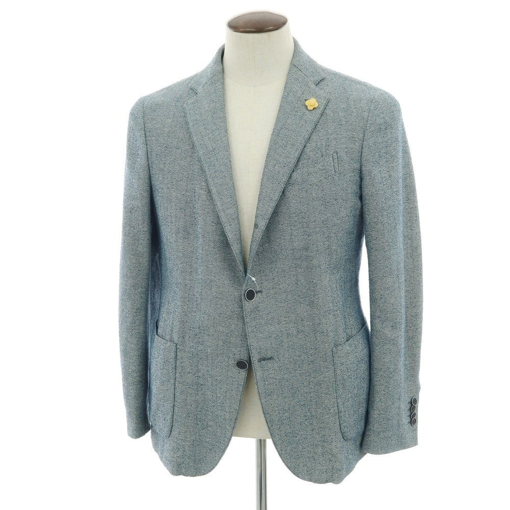 【中古】ラルディーニ LARDINI コットンナイロンリネン ヘリンボーン 3B カジュアルジャケット ブルーxホワイト【 52 】【 状態ランクD 】【 メンズ 】
