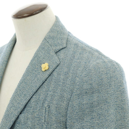 【中古】ラルディーニ LARDINI コットンナイロンリネン ヘリンボーン 3B カジュアルジャケット ブルーxホワイト【 52 】【 状態ランクD 】【 メンズ 】