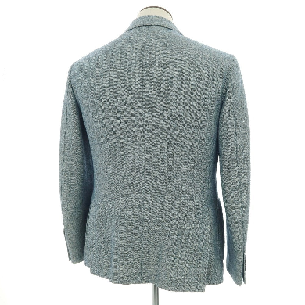 【中古】ラルディーニ LARDINI コットンナイロンリネン ヘリンボーン 3B カジュアルジャケット ブルーxホワイト【 52 】【 状態ランクD 】【 メンズ 】