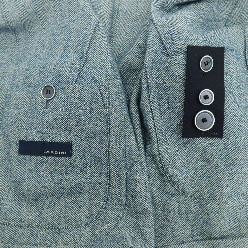 【中古】ラルディーニ LARDINI コットンナイロンリネン ヘリンボーン 3B カジュアルジャケット ブルーxホワイト【 52 】【 状態ランクD 】【 メンズ 】