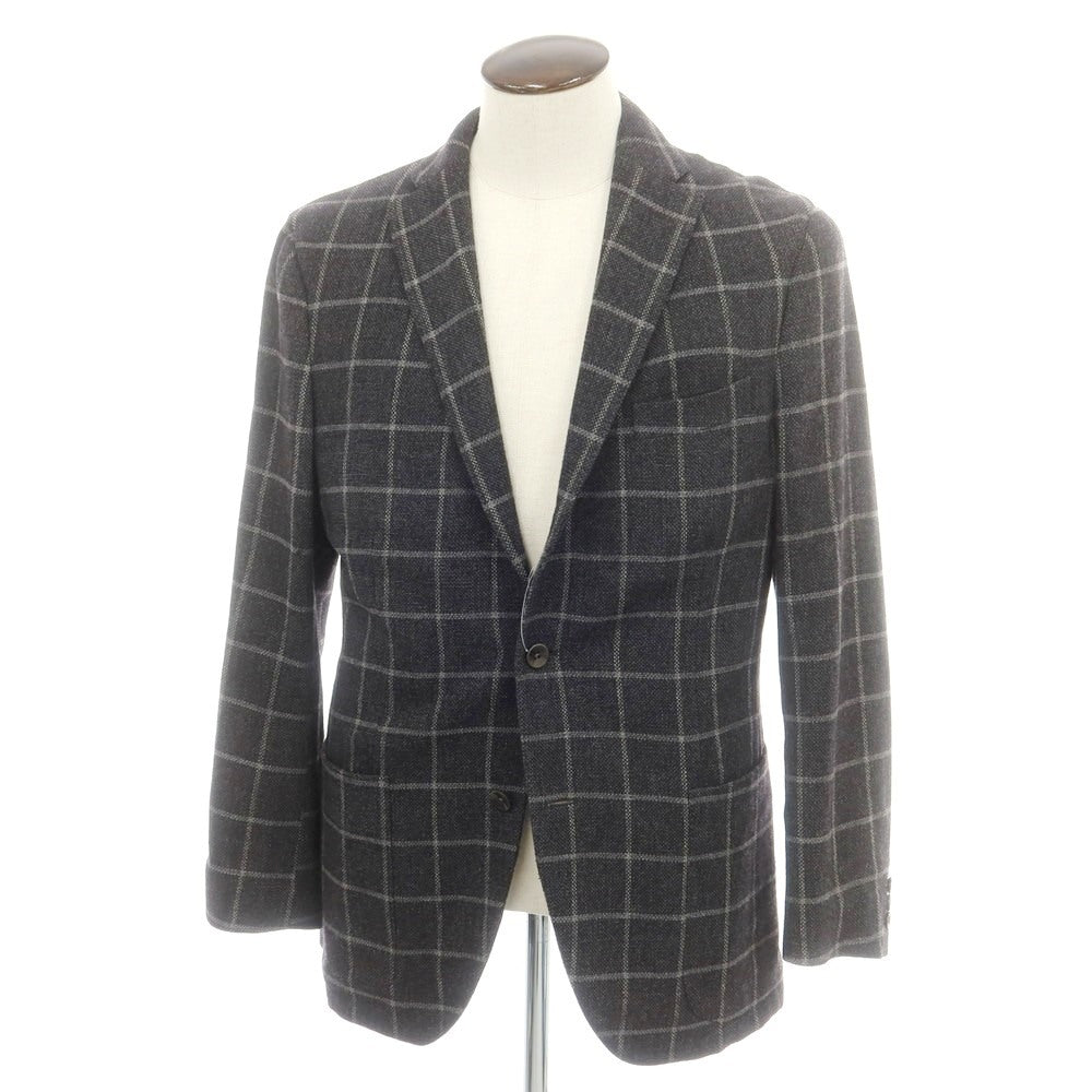 【中古】ボリオリ BOGLIOLI DOVER ストレッチ ウールカシミヤナイロン チェック 3B テーラードジャケット ダークグレーxグレー【 50 】【 状態ランクB 】【 メンズ 】