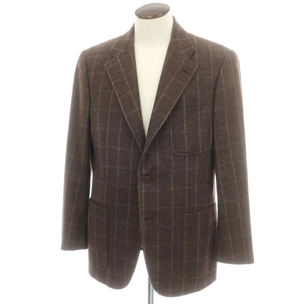 【中古】ベルベスト Belvest ウールカシミヤ チェック 3B テーラードジャケット ダークブラウン【 52 】【 状態ランクC 】【 メンズ 】