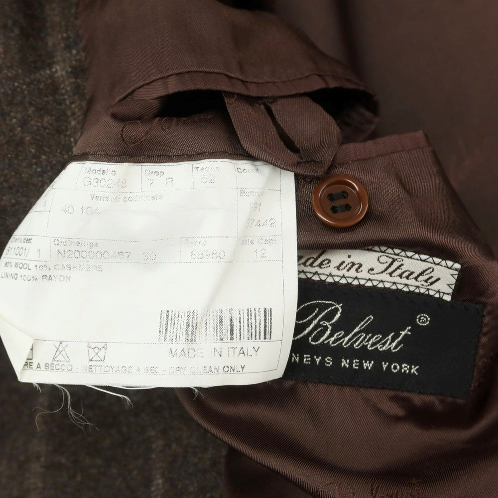 【中古】ベルベスト Belvest ウールカシミヤ チェック 3B テーラードジャケット ダークブラウン【 52 】【 状態ランクC 】【 メンズ 】
