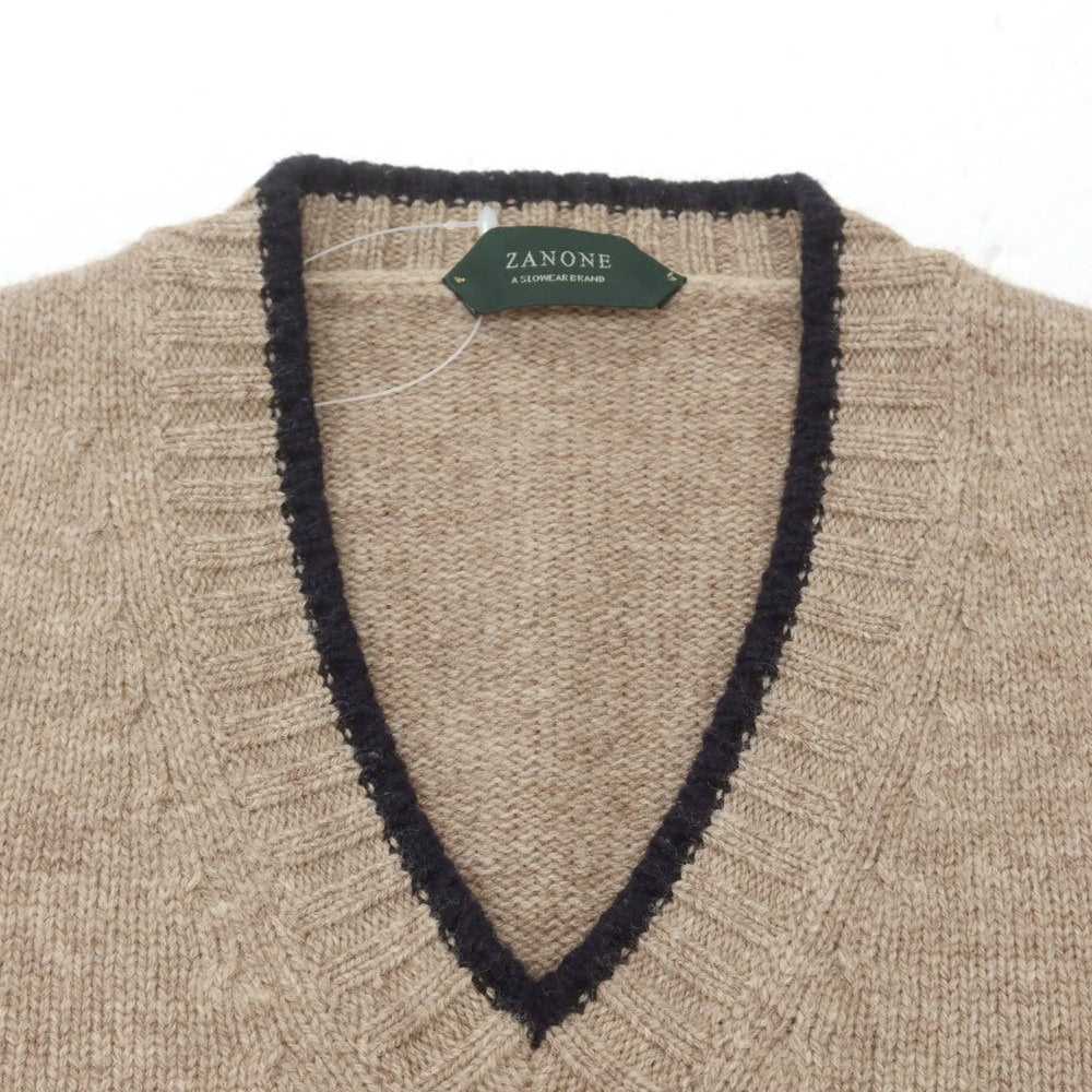 【中古】ザノーネ ZANONE ウール Vネック プルオーバーニット ブラウンベージュ系【 52 】【 状態ランクB 】【 メンズ 】