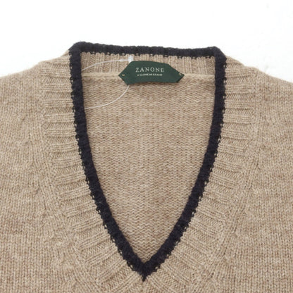 【中古】ザノーネ ZANONE ウール Vネック プルオーバーニット ブラウンベージュ系【 52 】【 状態ランクB 】【 メンズ 】