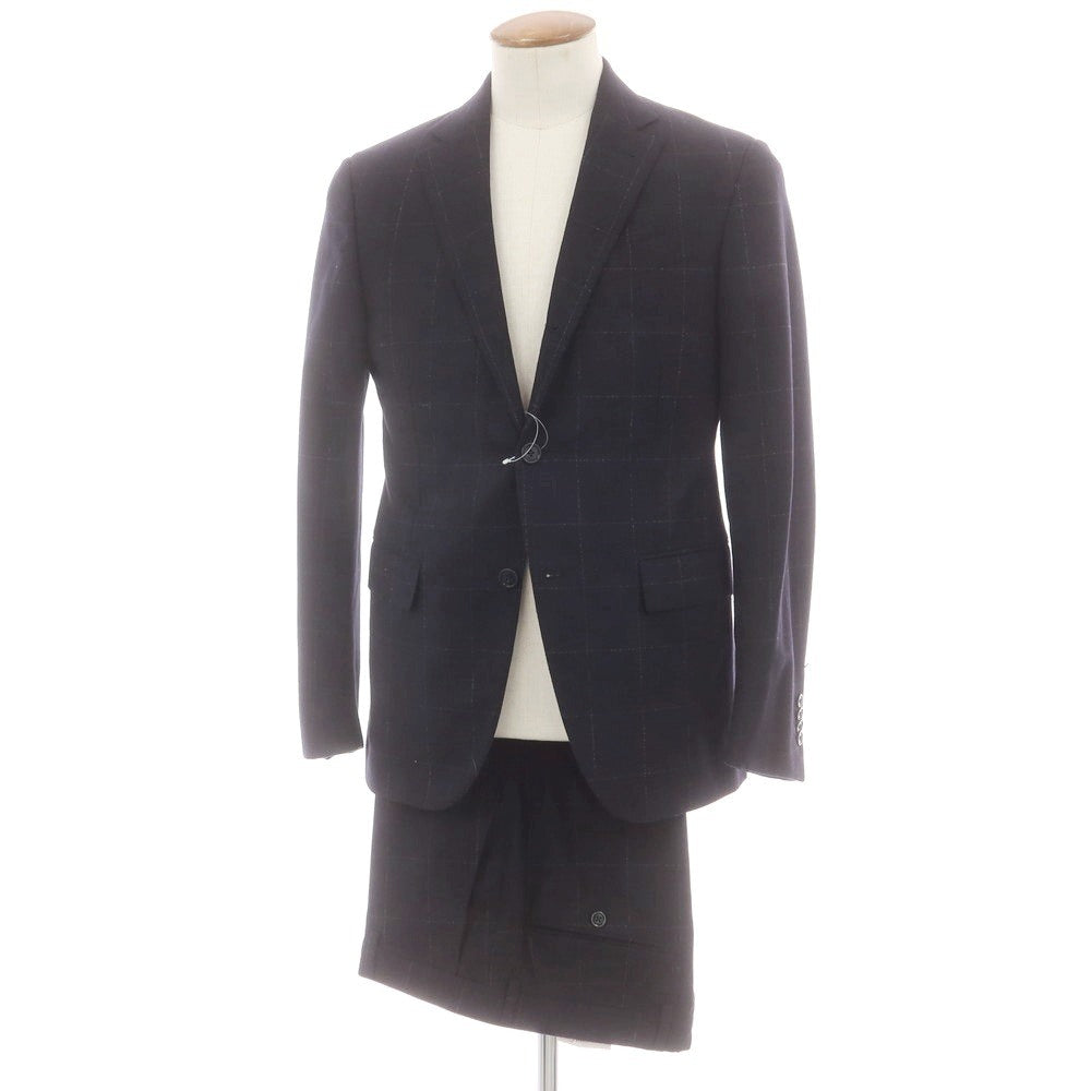 【中古】エルメネジルドゼニア Ermenegildo Zegna ウール チェック 3つボタンスーツ ネイビー【 46 】【 状態ランクB 】【 メンズ 】