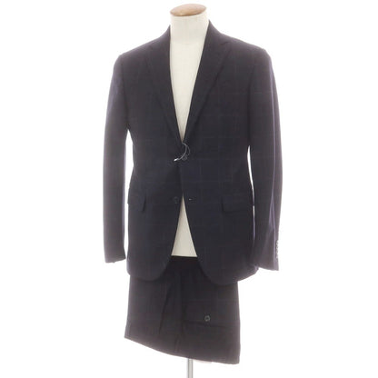 【中古】エルメネジルドゼニア Ermenegildo Zegna ウール チェック 3つボタンスーツ ネイビー【 46 】【 状態ランクB 】【 メンズ 】