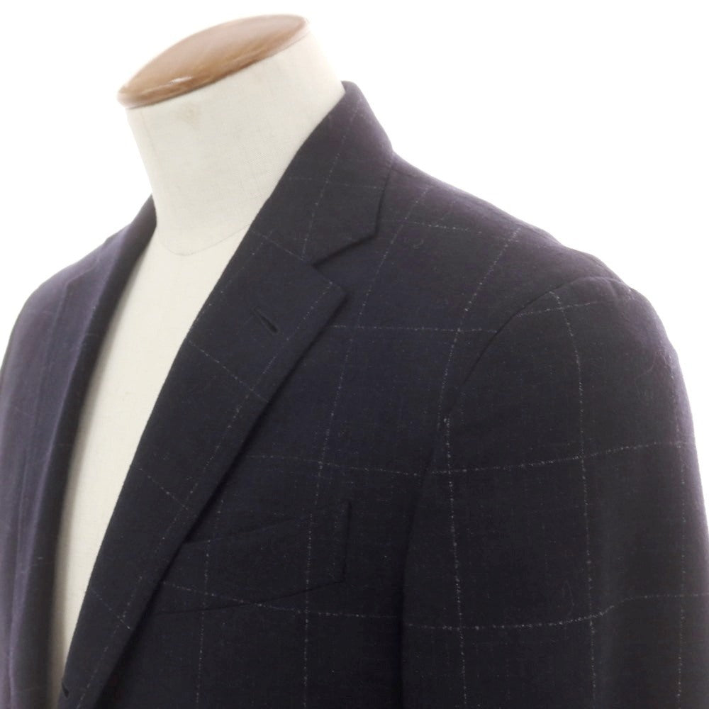 【中古】エルメネジルドゼニア Ermenegildo Zegna ウール チェック 3つボタンスーツ ネイビー【 46 】【 状態ランクB 】【 メンズ 】
