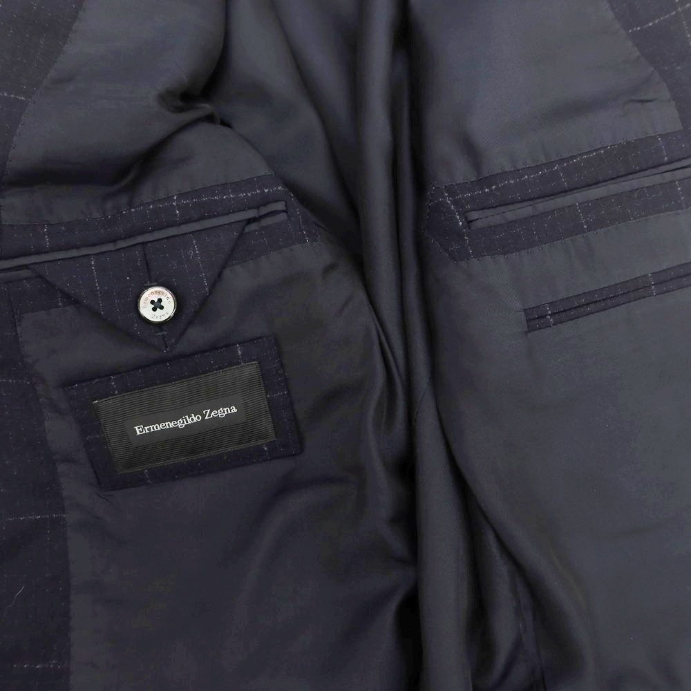 【中古】エルメネジルドゼニア Ermenegildo Zegna ウール チェック 3つボタンスーツ ネイビー【 46 】【 状態ランクB 】【 メンズ 】
