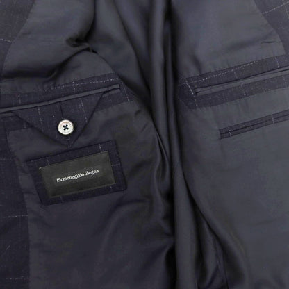 【中古】エルメネジルドゼニア Ermenegildo Zegna ウール チェック 3つボタンスーツ ネイビー【 46 】【 状態ランクB 】【 メンズ 】