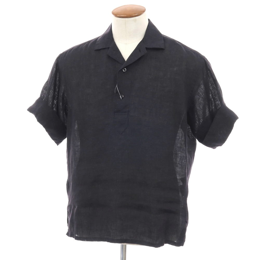 【中古】ランバンコレクション LANVIN COLLECTION リネン プルオーバー 半袖シャツ ブラック【サイズ46】【 状態ランクB 】【 メンズ 】