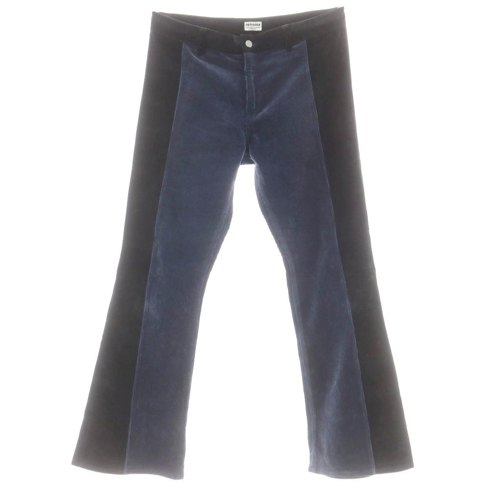 【中古】レノマ renoma コットン 中太畝 フレア コーデュロイパンツ ネイビーxブラック【 3 】【 状態ランクC 】【 メンズ 】