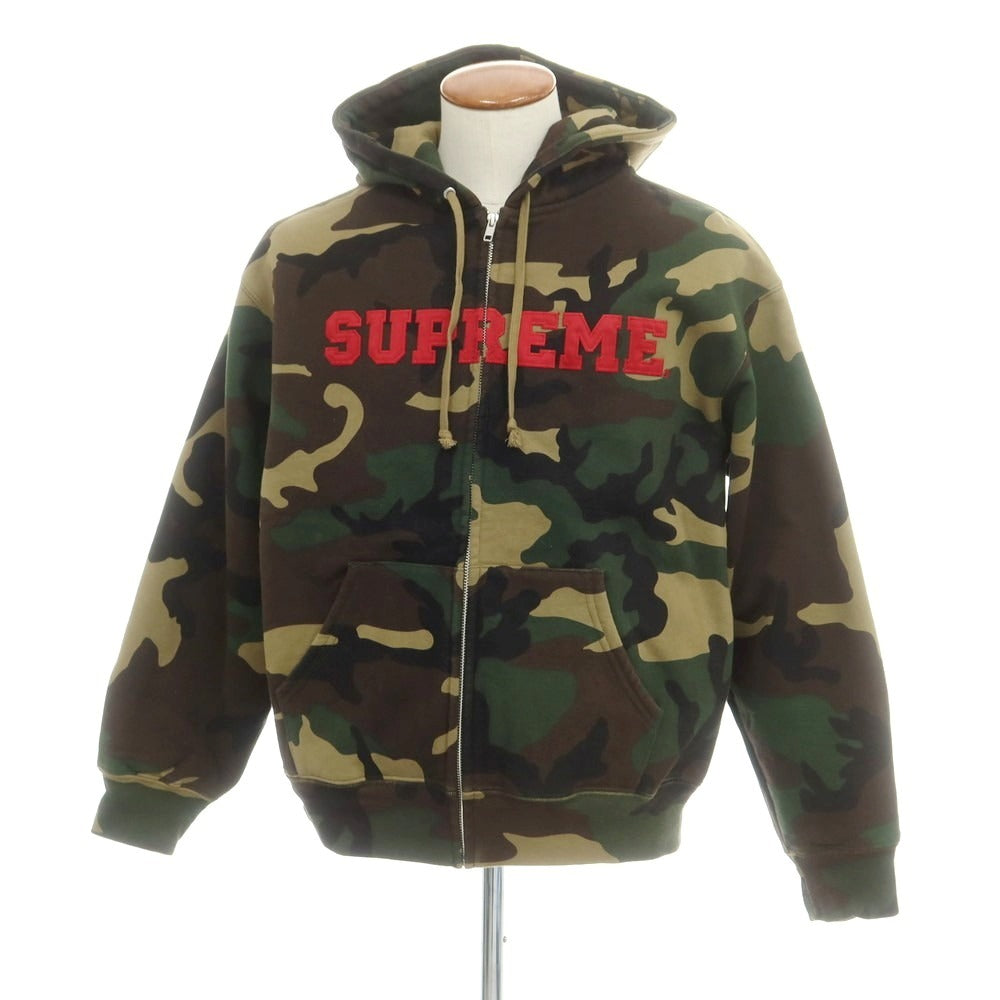 【中古】シュプリーム Supreme 2025年秋冬 Collegiate Applique Zip Up Hooded Sweatshirt スウェット パーカー グリーンxブラウン【 Ｍ 】【 状態ランクB 】【 メンズ 】