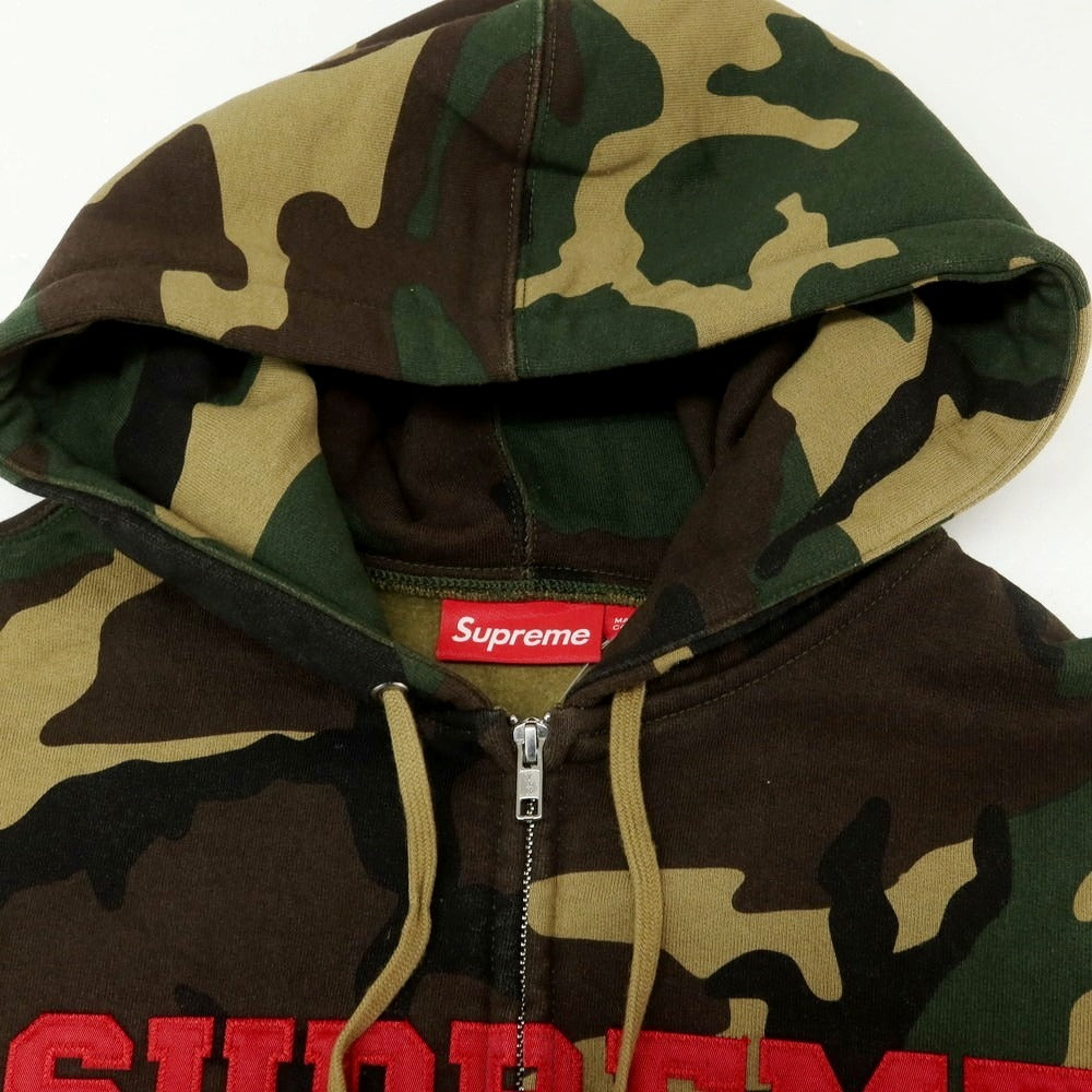 【中古】シュプリーム Supreme 2025年秋冬 Collegiate Applique Zip Up Hooded Sweatshirt スウェット パーカー グリーンxブラウン【 Ｍ 】【 状態ランクB 】【 メンズ 】