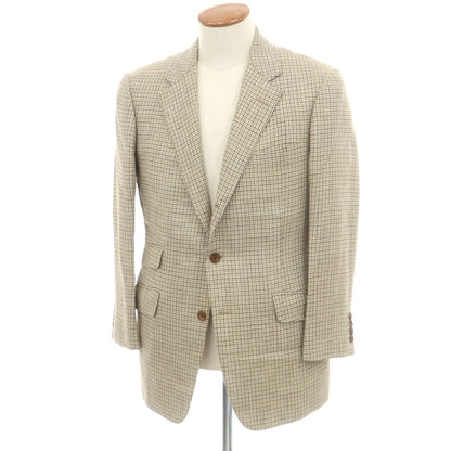 【中古】バタクハウスカット batak house cut ウールリネンシルク チェック 3B テーラードジャケット ベージュ【 38 】【 状態ランクD 】【 メンズ 】