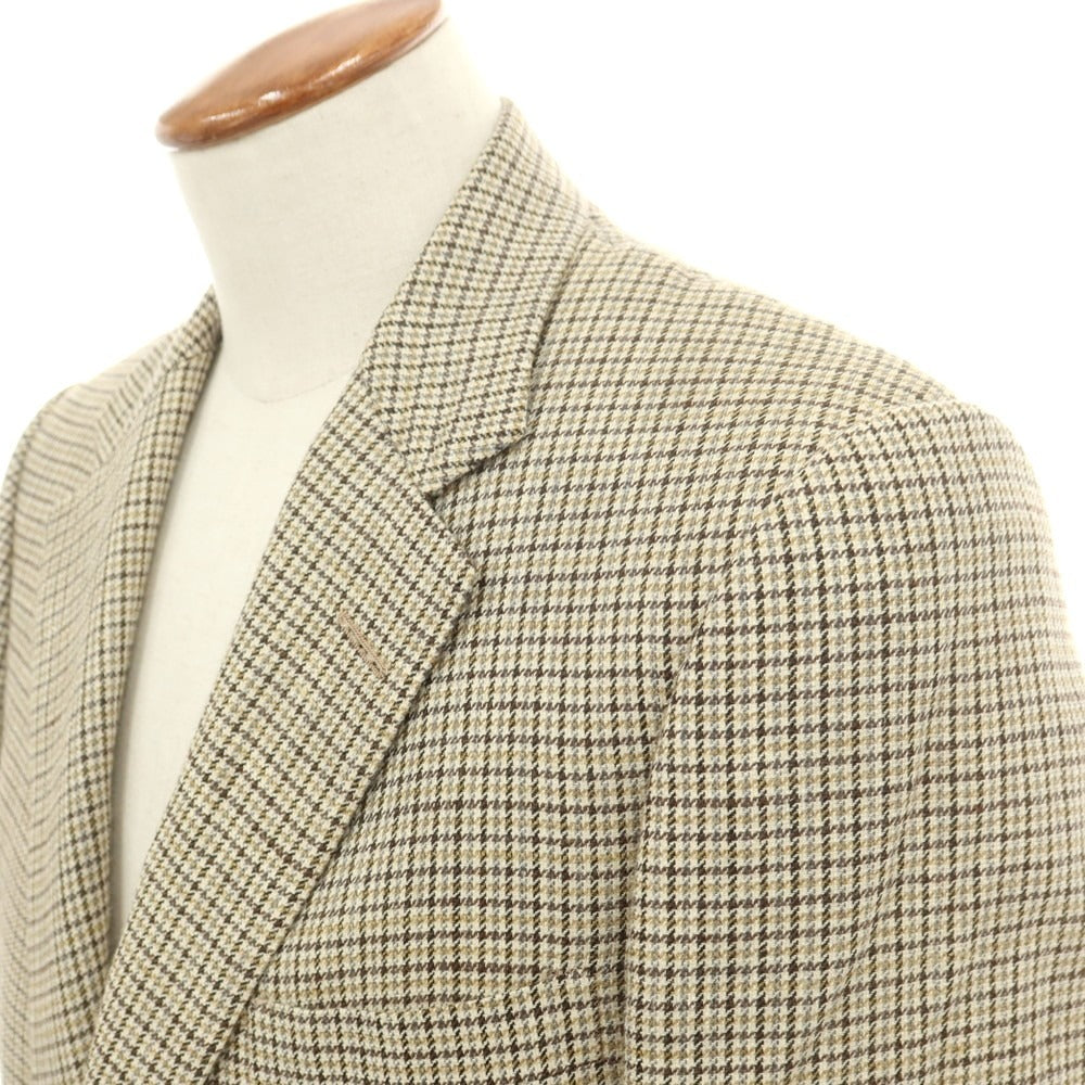 【中古】バタクハウスカット batak house cut ウールリネンシルク チェック 3B テーラードジャケット ベージュ【 38 】【 状態ランクD 】【 メンズ 】