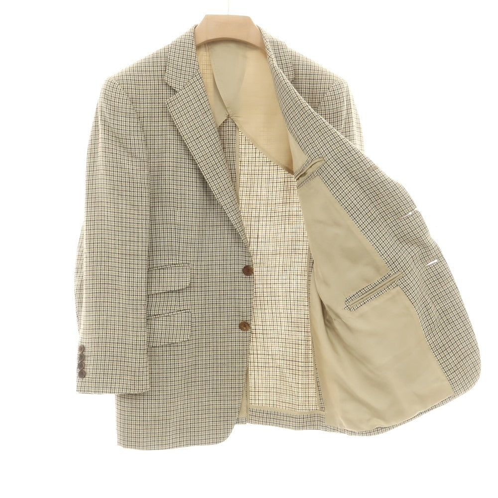 【中古】バタクハウスカット batak house cut ウールリネンシルク チェック 3B テーラードジャケット ベージュ【 38 】【 状態ランクD 】【 メンズ 】