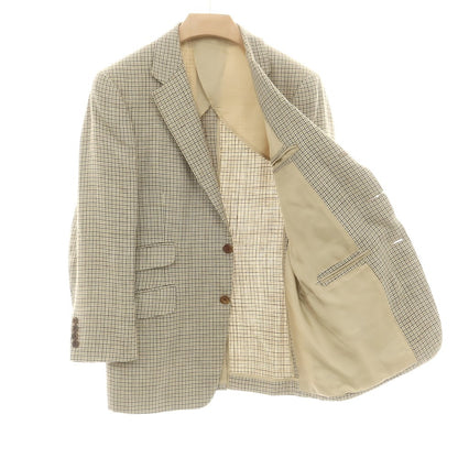 【中古】バタクハウスカット batak house cut ウールリネンシルク チェック 3B テーラードジャケット ベージュ【 38 】【 状態ランクD 】【 メンズ 】