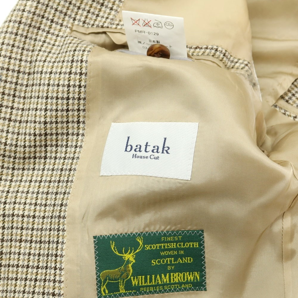 【中古】バタクハウスカット batak house cut ウールリネンシルク チェック 3B テーラードジャケット ベージュ【 38 】【 状態ランクD 】【 メンズ 】