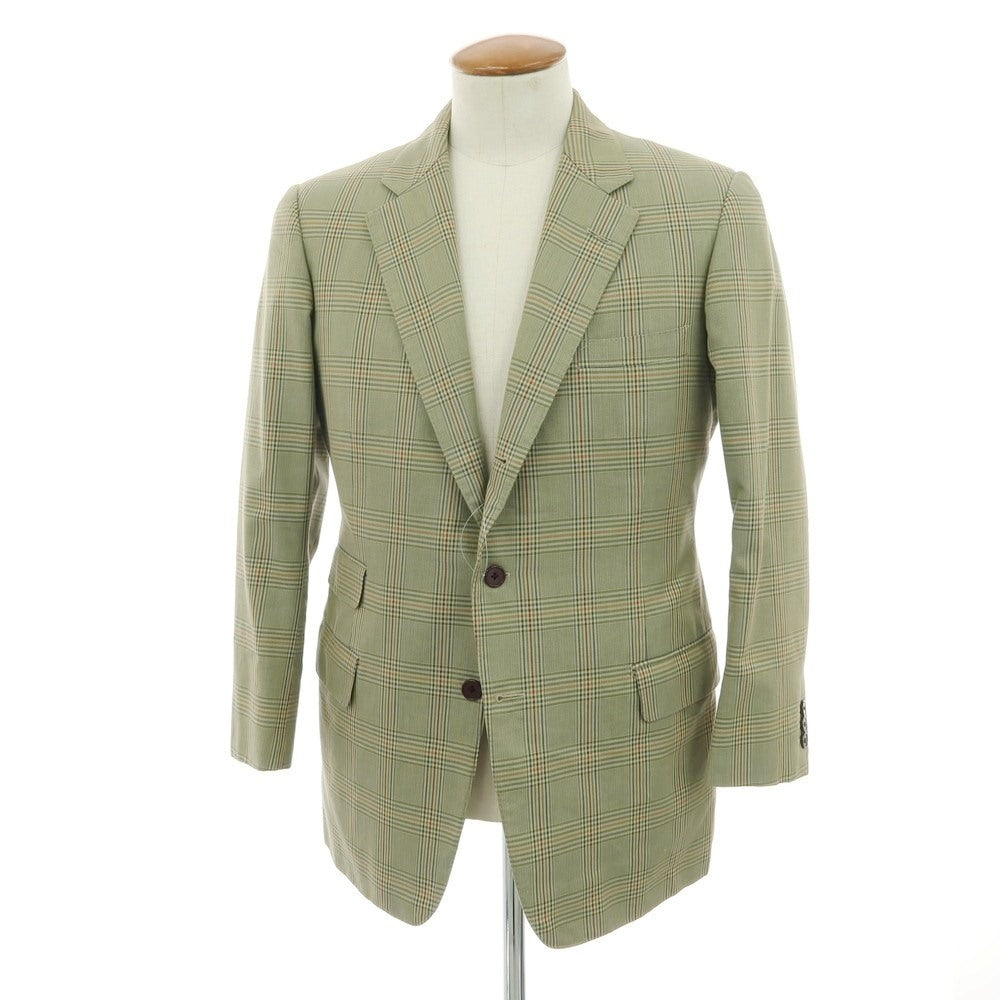 【中古】バタクハウスカット batak house cut コットン チェック 3B テーラードジャケット グリーンxマルチカラー【 表記なし（M位） 】【 状態ランクC 】【 メンズ 】
