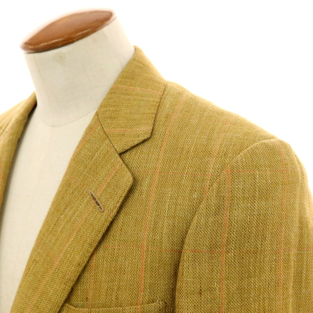 【中古】バタクハウスカット batak house cut シルクリネン チェック 3B テーラードジャケット イエローオーカー【 表記なし（M位） 】【 状態ランクC 】【 メンズ 】