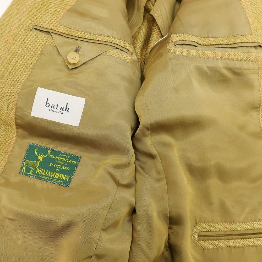 【中古】バタクハウスカット batak house cut シルクリネン チェック 3B テーラードジャケット イエローオーカー【 表記なし（M位） 】【 状態ランクC 】【 メンズ 】