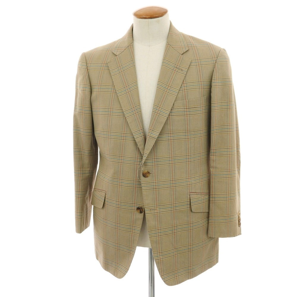 【中古】バタクハウスカット batak house cut コットン チェック 2B テーラードジャケット ダークベージュxマルチカラー【 表記なし（M位） 】【 状態ランクC 】【 メンズ 】