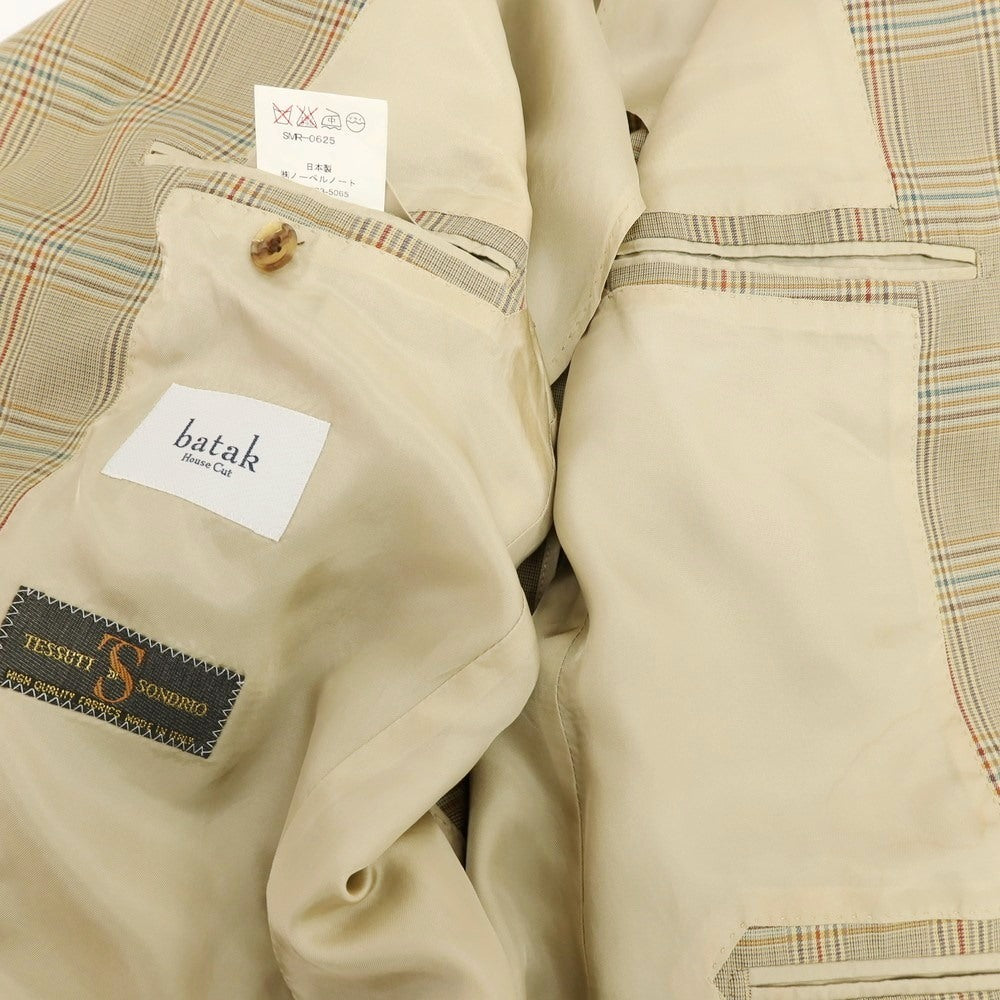 【中古】バタクハウスカット batak house cut コットン チェック 2B テーラードジャケット ダークベージュxマルチカラー【 表記なし（M位） 】【 状態ランクC 】【 メンズ 】