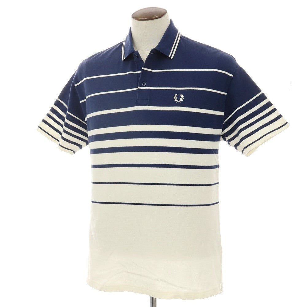 【中古】フレッドペリー FRED PERRY BEAMS別注 コットン ボーダー 半袖ポロシャツ ネイビーxオフホワイト【サイズL】【 状態ランクB 】【 メンズ 】