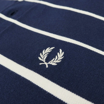 【中古】フレッドペリー FRED PERRY BEAMS別注 コットン ボーダー 半袖ポロシャツ ネイビーxオフホワイト【サイズL】【 状態ランクB 】【 メンズ 】