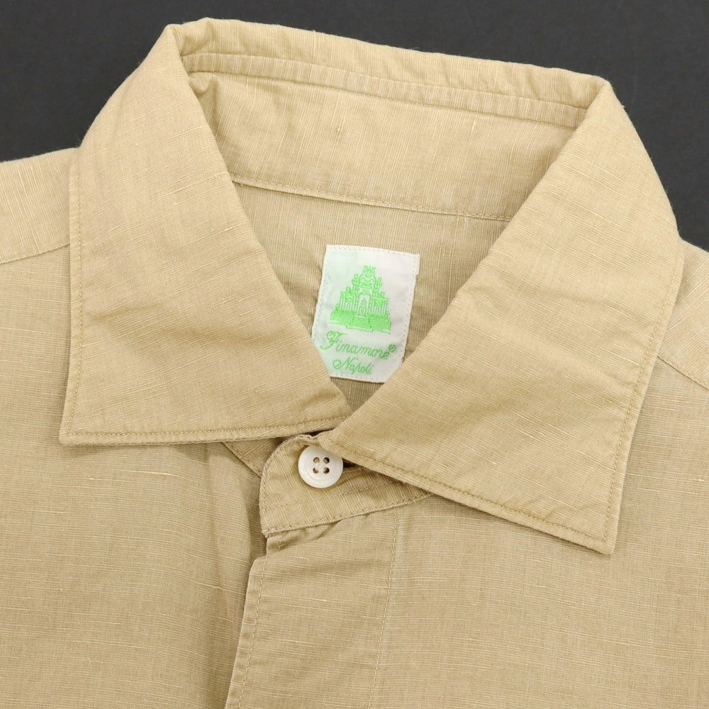 【中古】フィナモレ Finamore コットンリネン ワイドカラー カジュアルシャツ ベージュ【サイズ38】【 状態ランクB 】【 メンズ 】