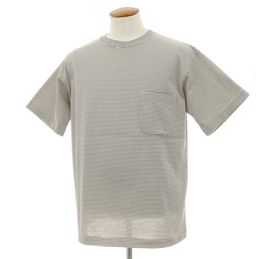 【中古】アボンタージ A VONTADE コットン ボーダー クルーネック 半袖ポケットTシャツ ベージュxネイビー【サイズM】【 状態ランクA 】【 メンズ 】