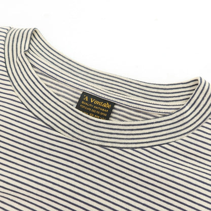 【中古】アボンタージ A VONTADE コットン ボーダー クルーネック 半袖ポケットTシャツ ベージュxネイビー【サイズM】【 状態ランクA 】【 メンズ 】
