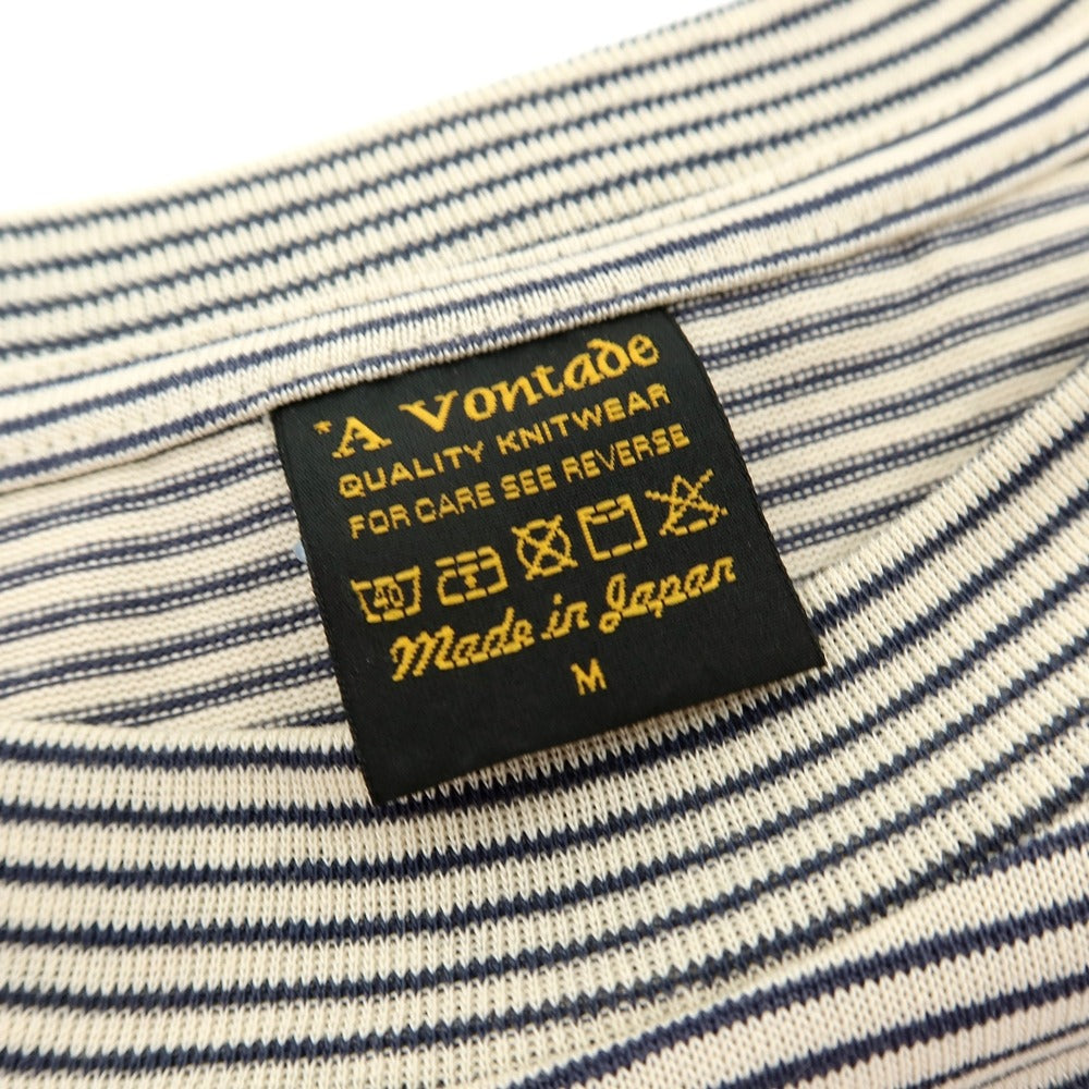 【中古】アボンタージ A VONTADE コットン ボーダー クルーネック 半袖ポケットTシャツ ベージュxネイビー【サイズM】【 状態ランクA 】【 メンズ 】