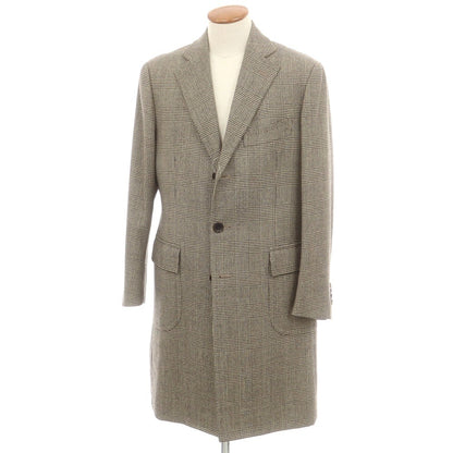 【中古】チェーザレ アットリーニ Cesare Attolini ウール チェック チェスターフィールドコート ベージュxブラック【 48 】【 状態ランクB 】【 メンズ 】