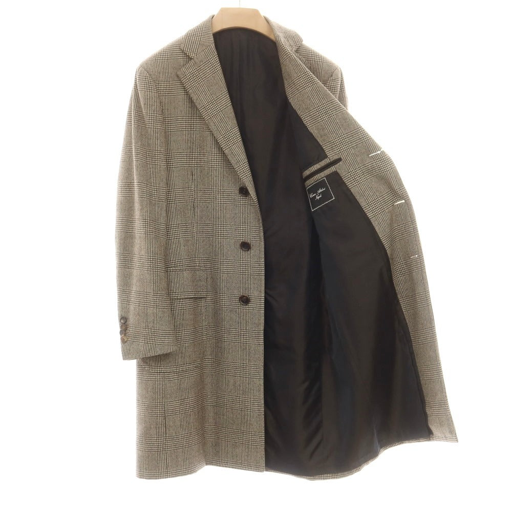 【中古】チェーザレ アットリーニ Cesare Attolini ウール チェック チェスターフィールドコート ベージュxブラック【 48 】【 状態ランクB 】【 メンズ 】