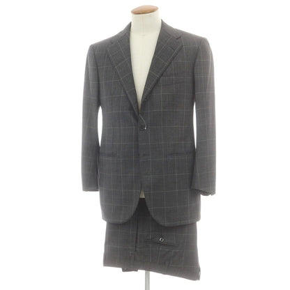 【中古】チェーザレ アットリーニ Cesare Attolini ウール チェック 3つボタンスーツ グレーxライトグレー【 上46/下44 】【 状態ランクB 】【 メンズ 】