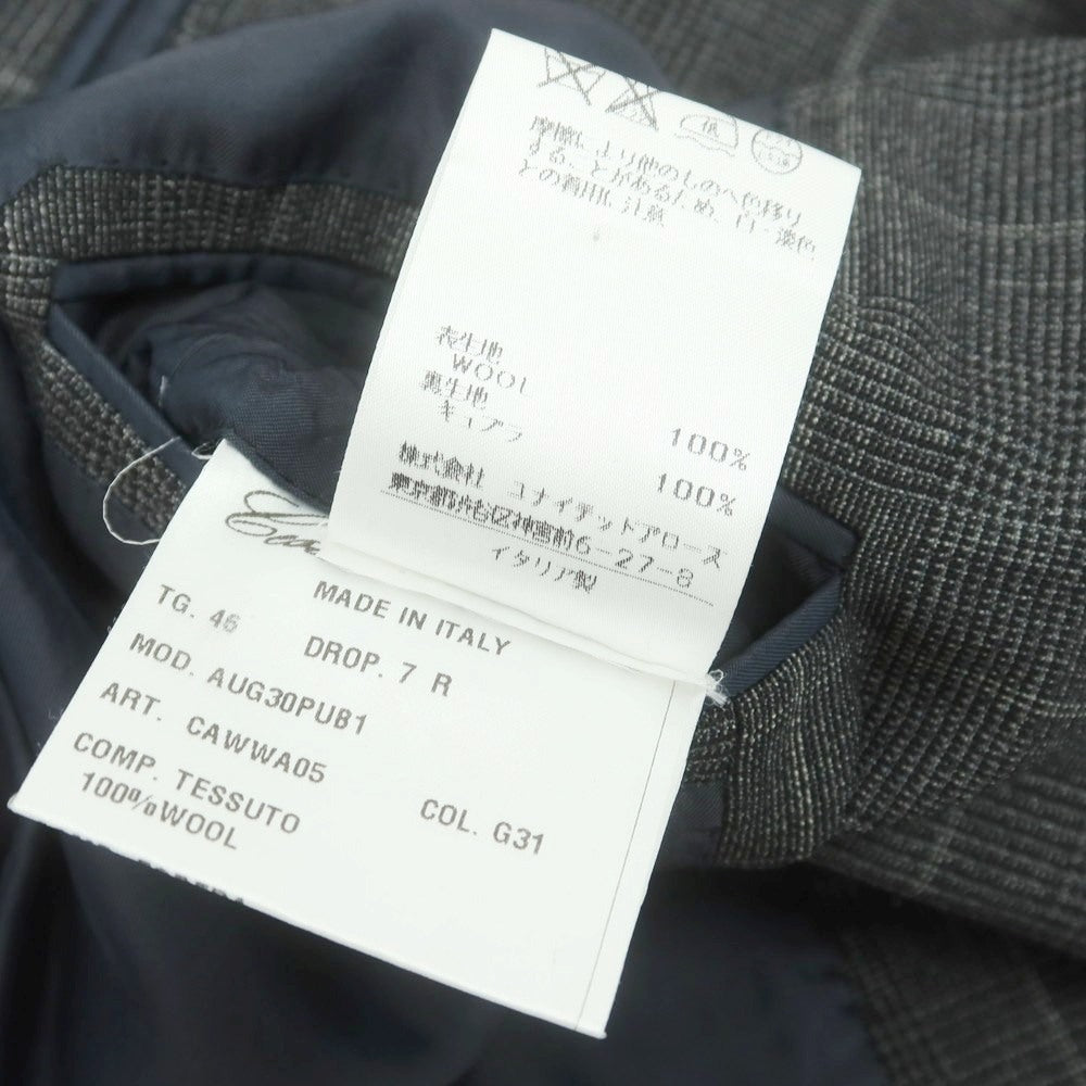 【中古】チェーザレ アットリーニ Cesare Attolini ウール チェック 3つボタンスーツ グレーxライトグレー【 上46/下44 】【 状態ランクB 】【 メンズ 】