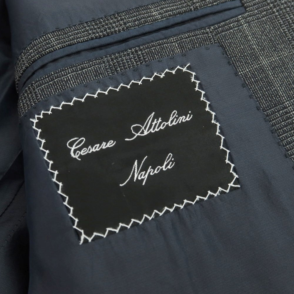 【中古】チェーザレ アットリーニ Cesare Attolini ウール チェック 3つボタンスーツ グレーxライトグレー【 上46/下44 】【 状態ランクB 】【 メンズ 】