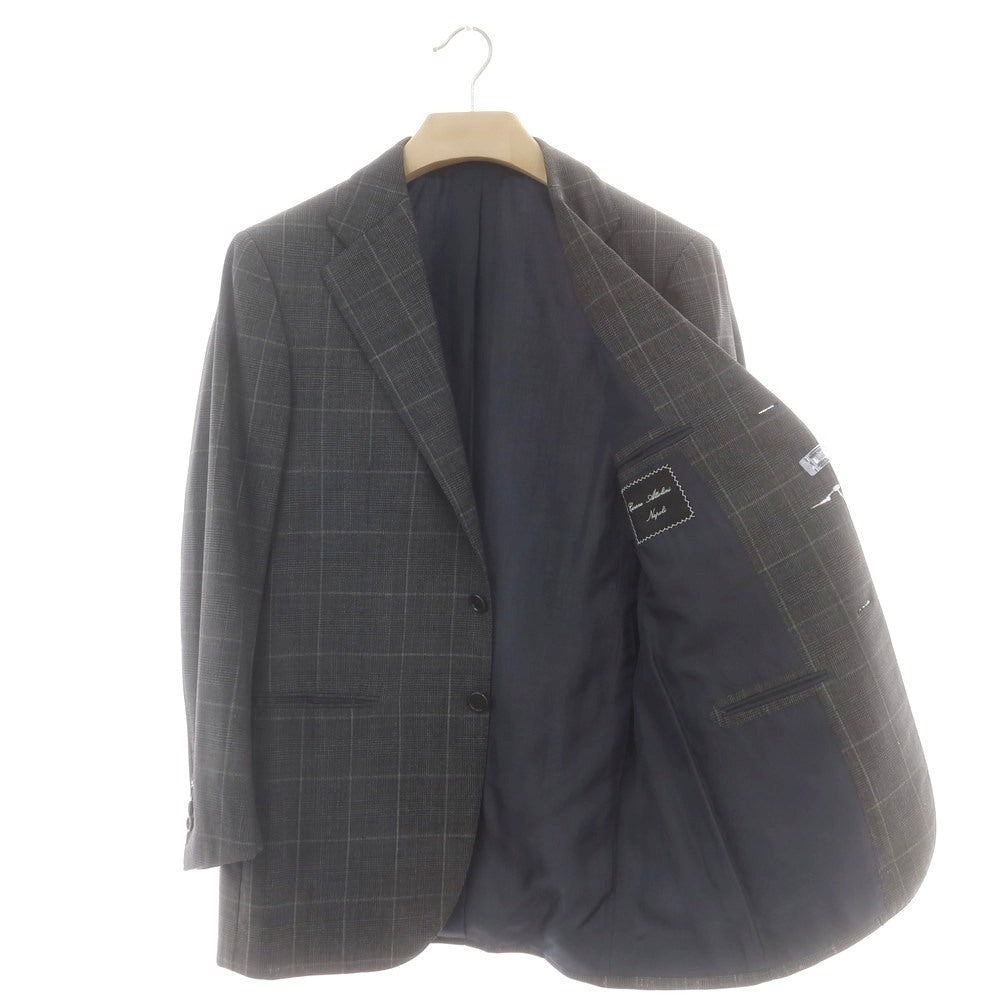 【中古】チェーザレ アットリーニ Cesare Attolini ウール チェック 3つボタンスーツ グレーxライトグレー【 上46/下44 】【 状態ランクB 】【 メンズ 】