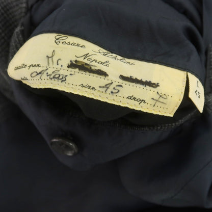 【中古】チェーザレ アットリーニ Cesare Attolini ウール チェック 3つボタンスーツ グレーxライトグレー【 上46/下44 】【 状態ランクB 】【 メンズ 】