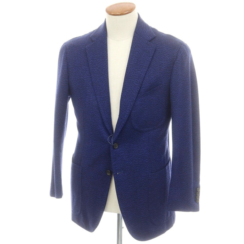 【中古】チェーザレ アットリーニ Cesare Attolini カシミヤ ヘリンボーン 3B テーラードジャケット ブルーネイビー【 46 】【 状態ランクB 】【 メンズ 】