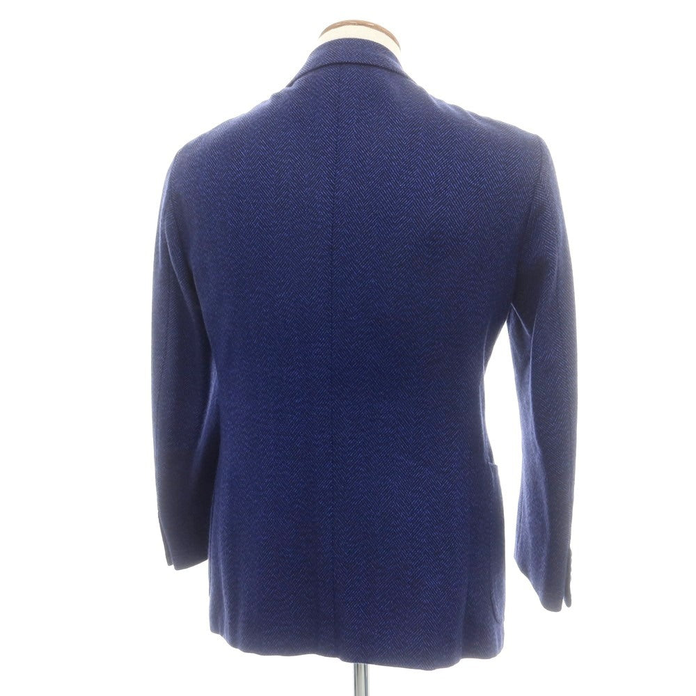 【中古】チェーザレ アットリーニ Cesare Attolini カシミヤ ヘリンボーン 3B テーラードジャケット ブルーネイビー【 46 】【 状態ランクB 】【 メンズ 】