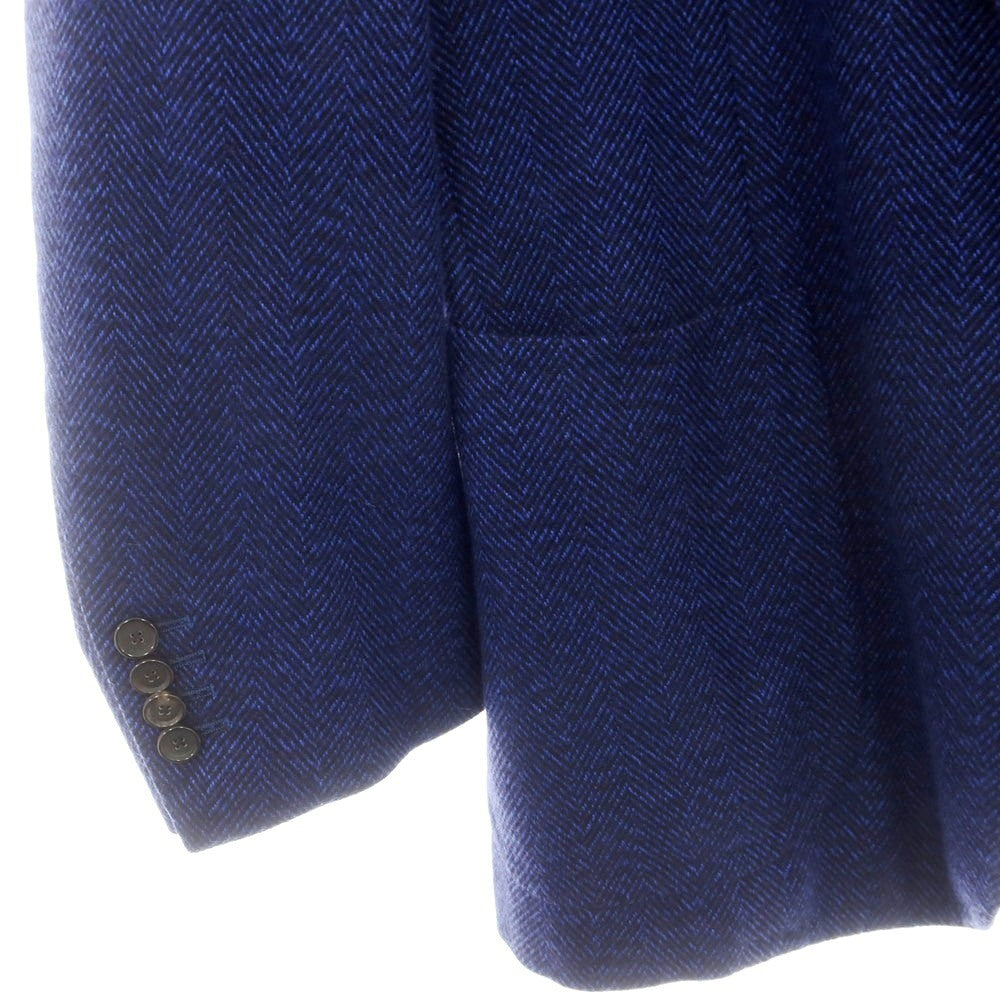 【中古】チェーザレ アットリーニ Cesare Attolini カシミヤ ヘリンボーン 3B テーラードジャケット ブルーネイビー【 46 】【 状態ランクB 】【 メンズ 】