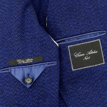 【中古】チェーザレ アットリーニ Cesare Attolini カシミヤ ヘリンボーン 3B テーラードジャケット ブルーネイビー【 46 】【 状態ランクB 】【 メンズ 】