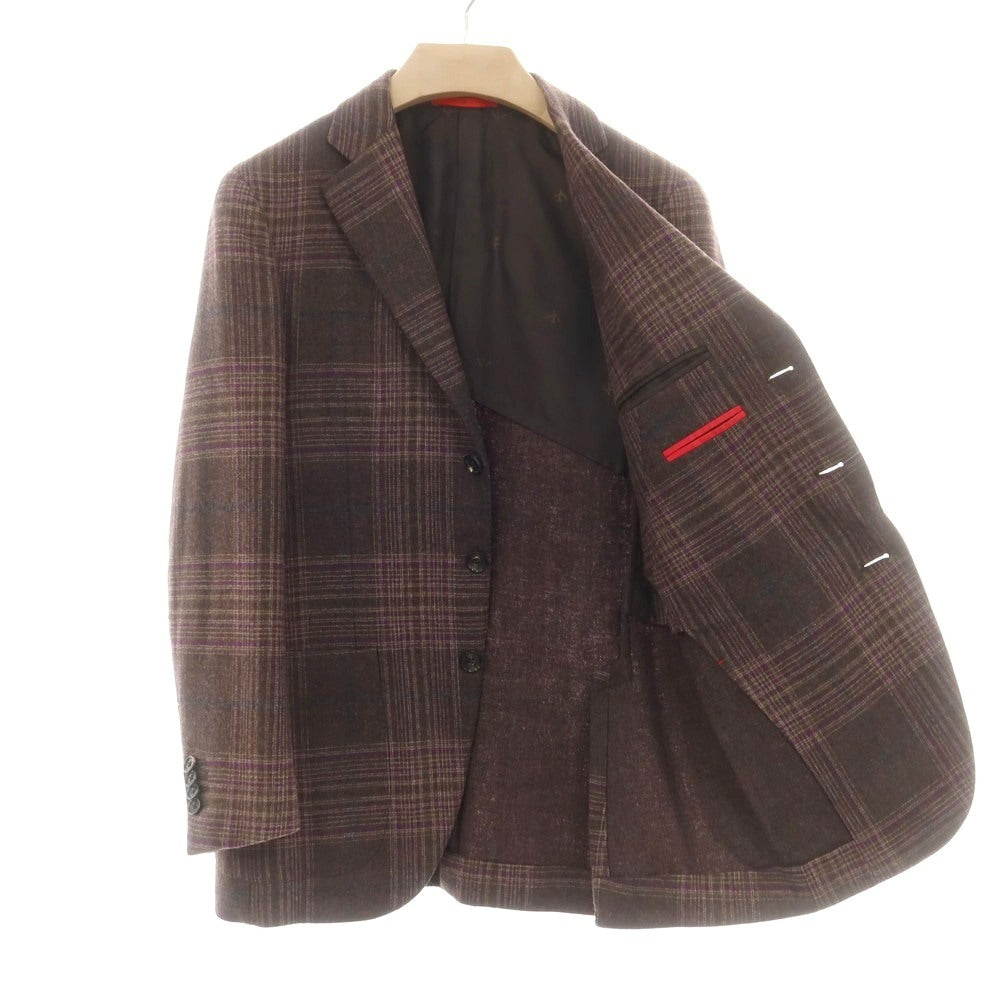 【中古】イザイア ISAIA ウールカシミヤ チェック 3B テーラードジャケット ブラウンxパープル【 44 】【 状態ランクB 】【 メンズ 】