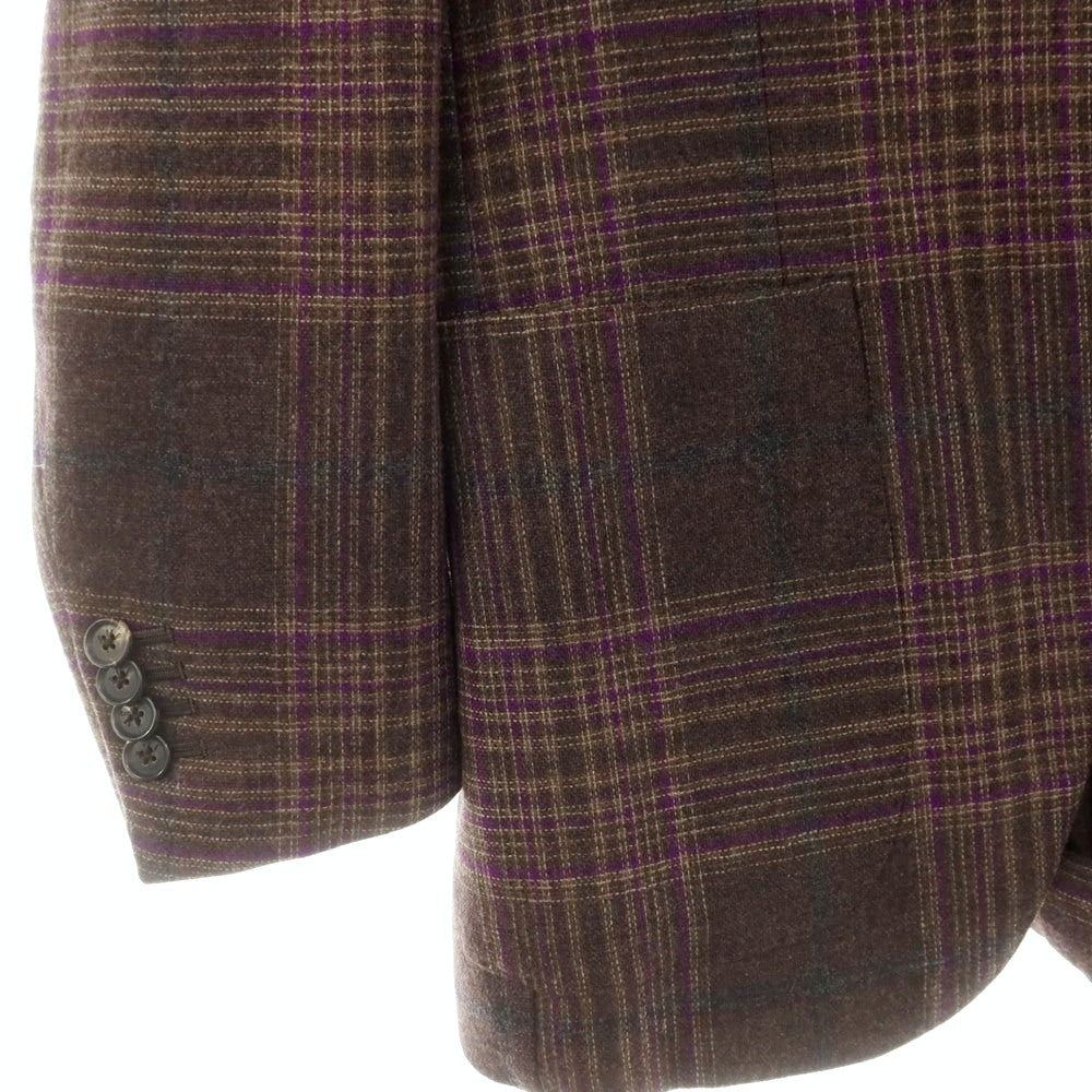【中古】イザイア ISAIA ウールカシミヤ チェック 3B テーラードジャケット ブラウンxパープル【 44 】【 状態ランクB 】【 メンズ 】